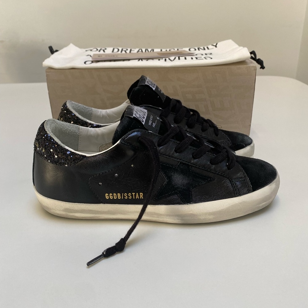 Golden Goose Superstar Sneaker Black Leather/Suede/Glitter sz 36 New in Box - Picture 4 of 15